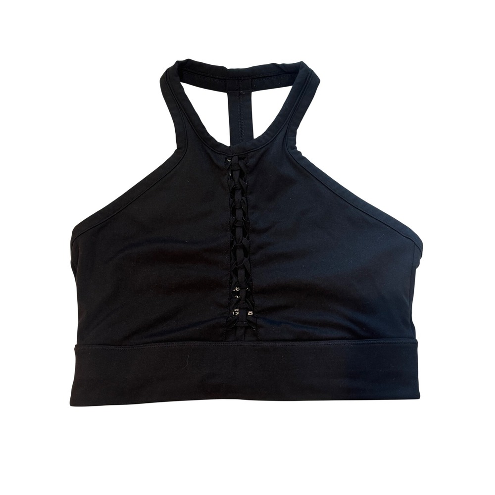 Le ORE Sports Bra Womens Medium Black Lace Up High Neck Racerback BRS19137